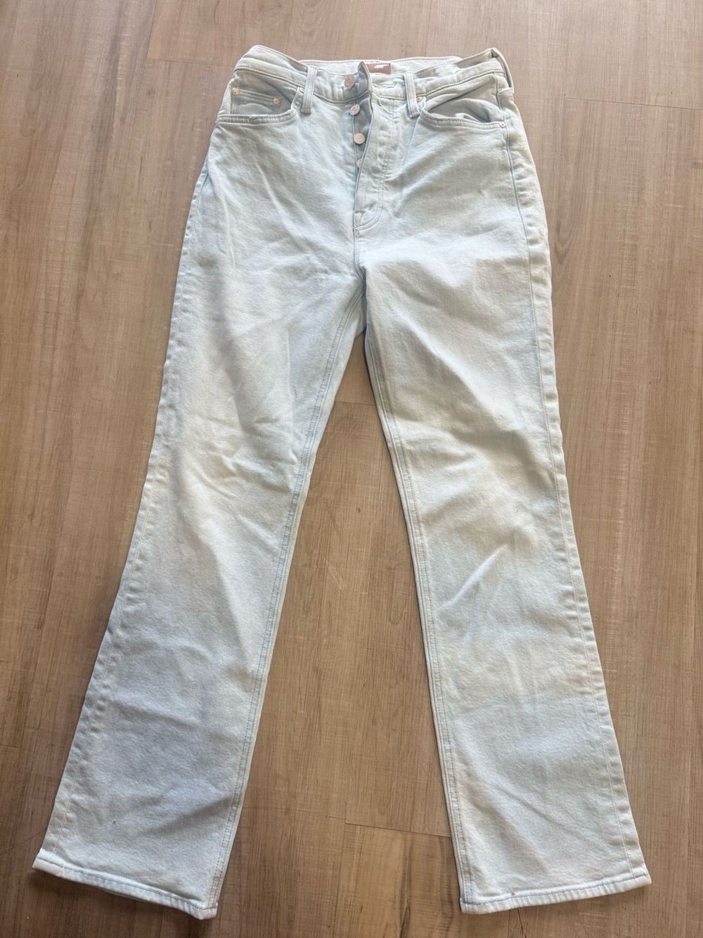 MOTHER Light Cream Straight Jeans - Pale Blue Stitch